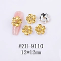 Macro detail of yellow heart rhinestone nail charms showing 12mm size and floral design - Five-Petal Flower Golden Style (9110)