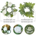 Artificial white rose candle ring with green leaves and berries, inner 7.5cm, outer 20cm - Peony Wreath White
