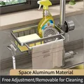 Grey space aluminum kitchen faucet rack with storage basket and hanging rod, 205mm long - Gun Grey - Left Bar Style