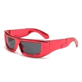 Cyberpunk square wraparound sunglasses featuring a metallic red finish and dark gray lenses - Plated Red Frame Black Grey Lens