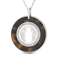 Silver Hamsa Hand pendant necklace with tortoiseshell pattern and crystal accents - Silver Tortoiseshell Rhinestone Hamsa Style (KP44494-K)