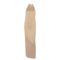 Robe longue en satin champagne avec dos nu et coupe ajustée à col licou chic - XS / Champagne