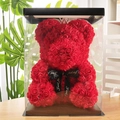 25cm red rose bear made of foam flowers in a transparent gift box with black ribbon - Wedding Bear+40CM Box+Light / Red
