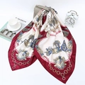 Elegant 90x90cm satin silk scarf with vintage carriage and chain print on a handbag - 90*90cm / Burgundy