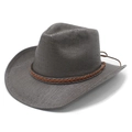 Chapeau de cowboy en paille gris foncé avec large bord et bande en cuir clouté - M(56-58cm) / Noir et Gris