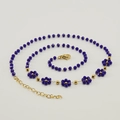 Bohemian gold flower necklace with dark blue faceted crystal beads and lobster clasp - Blue (Necklace)