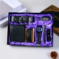 Men's 6-piece black gift set with watch, wallet, belt, and accessories in a box - 10-Piece Black Set (Belt + Wallet + Watch + 3 Bracelets + Keychain + Pen + Beads + Gift Box)