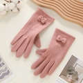 Gants en laine de lapin rose pour femmes avec décoration de nœud et fonction écran tactile - Nœud Double Ligne - Poil de Lapin Rose