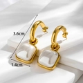 Elegant gold titanium earrings with geometric square pearls and a minimalist C-hook design - Golden Square Pearl Dangle Earrings (ER-1098)