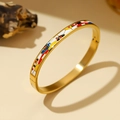 18K gold-plated titanium bangle with colorful geometric enamel patterns for women - 6mm Enamel / Geometric Art (A702)