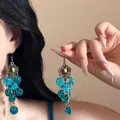 Détails de boucles d'oreilles vintage en bronze avec glands en nacre bleue de style - Style 12 Crochet Bleu Lac Fleur