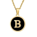 Collana dorata in acciaio inossidabile con pendente rotondo e lettera B su fondo nero - Lettera B
