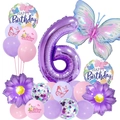 Purple 6th birthday balloon set with butterfly and flower shaped foil balloons decor - 6th Birthday Butterfly Set