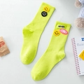 Neon yellow crew socks with embroidered smile patches and urban style lettering labels - One Size / Green