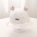 Dettaglio cappello sole neonato con stampe gatto rosa, orecchie 3D e logo in pelle - 48cm (5-18 Mesi) / Rosa-Stampa Gatto