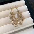 Elegante goldene Federohrringe mit Zirkonia-Inlay in einer Samt-Schmuckschatulle - Gold