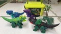 DIY take apart dinosaur toy set with 4 colorful models and electric drill in yellow bucket - Style B (4 Dinosaurs + Tool Set)