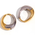 Minimalist two-tone 18K gold and gunmetal pear-shaped stainless steel huggie earrings - Mini Pear Shaped Hoop Earrings - Two-Tone