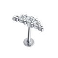 Piercing van chirurgisch staal met drie ronde zirkonia en metalen kralen in zilver - Platte Bodem Stijl / 8mm / Zilveren Lipsteker