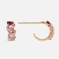 Golden semi-hoop earrings with ruby, pink sapphire, and diamond accents - July