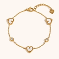 Elegant 18K gold-plated stainless steel bracelet with white heart shells and zircons - Gold 3 Shell Hearts Zirconia Bracelet