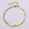 Bracciale a doppio strato dorato con ciondolo a cuore Love e catena a serpente - Oro