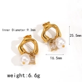 Orecchini pendenti in acciaio inossidabile 18k con perla e cristallo rettangolare - Zircone Bianco Trasparente (TE6905-WT)