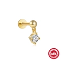 S925 sterling silver gold labret earring featuring a round solitaire cubic zirconia stud - Gold-Single Piece