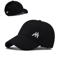Black cotton baseball cap with white HA embroidery and ponytail opening in the back - Adjustable / Black