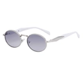 Retro oval sunglasses with silver metal frame and gradient purple lenses - C4 White Silver Frame Purple Gradient Lens