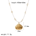 Beaded shell necklace with gold pendant and white pearls, casual beach jewelry for women - Pearl Pendant Style (TN3550)