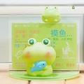 Cute green frog desk ornament with a blue fish, holding a business card holder - 1188-28 Slack Off Frog