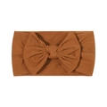Brown nylon baby headband with a soft fabric bow on a plain white background - Brown