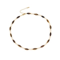 Collar de cuentas de ojo de tigre estilo Maillard con cadena dorada y cierre de mosquetón - Estilo de Ojo de Tigre Ovalado (2#)