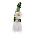 Gnomo del festival de las abejas con gorro de punto de rayas verdes y detalle de margarita - Estilo de Flor Blanca / Sombrero a Rayas Verdes y Negras