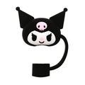 Kuromi 10mm straw cover for Stanley cup in black silicone featuring 3D character head - Black Cartoon Devil Style (4)