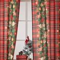 Close-up of red plaid Christmas curtains with gingerbread and festive floral patterns - 140*220cm / Christmas Plaid