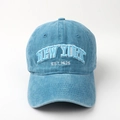 Detailed blue washed denim baseball cap with New York embroidery and six-panel stitching - Cyan Blue