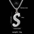 Silver letter S pendant necklace with rhinestones and long stainless steel chain - Letter S + 70cm Chain