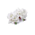 Bridal hair comb with white silk roses and green leaves on silver metal pins - FS11-1 White