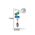Titanium piercing stud with multi-color rectangular gems and purple drop pendant - 3-Tier Rectangular with Purple Pendant (T2513-6#) / Silver