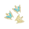 Golden butterfly pendant with blue opal wings and micro-paved cubic zirconia 2.5cm - Hollow Butterfly - Blue Opal