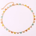Detailed macro shot of gold flower necklace with colorful enamel petals and lobster clasp - Multicolor Necklace 3