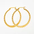 Golden twisted hoop earrings with a matte finish and leverback closure in stainless steel - 14K Gold (KDE781)