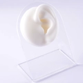 White silicone ear model on transparent acrylic stand for body piercing jewelry display - White-Left Ear