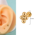 Golden 316L stainless steel 4-bead stud earring with 4.3mm flat back for tragus piercing - Gold Four Bead Flat Back Style (3)