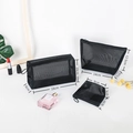 Three sizes of black mesh toiletry bags with zippers for travel organization - 01+02+03# 3-Piece Makeup Bag Set