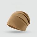 Minimalist wheat brown slouchy beanie in soft knit fabric for a casual fashion look - Solid Minimalist Style / Khaki