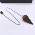 Tiger's eye natural stone dowsing pendulum necklace with hexagonal crystal point and silver chain - Tiger Eye Stone Bracelet