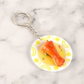 Miniature fried chicken keychain with white patterned plate and realistic sauce - Mini Chicken Leg - Keychain